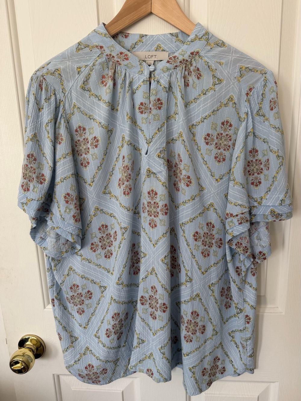LOFT Light Blue Floral Print Blouse